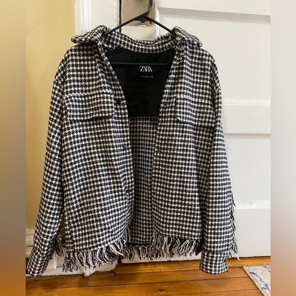 Zara XS Womens Black and White Patterned Button Up Shirt/Jacket Shacket